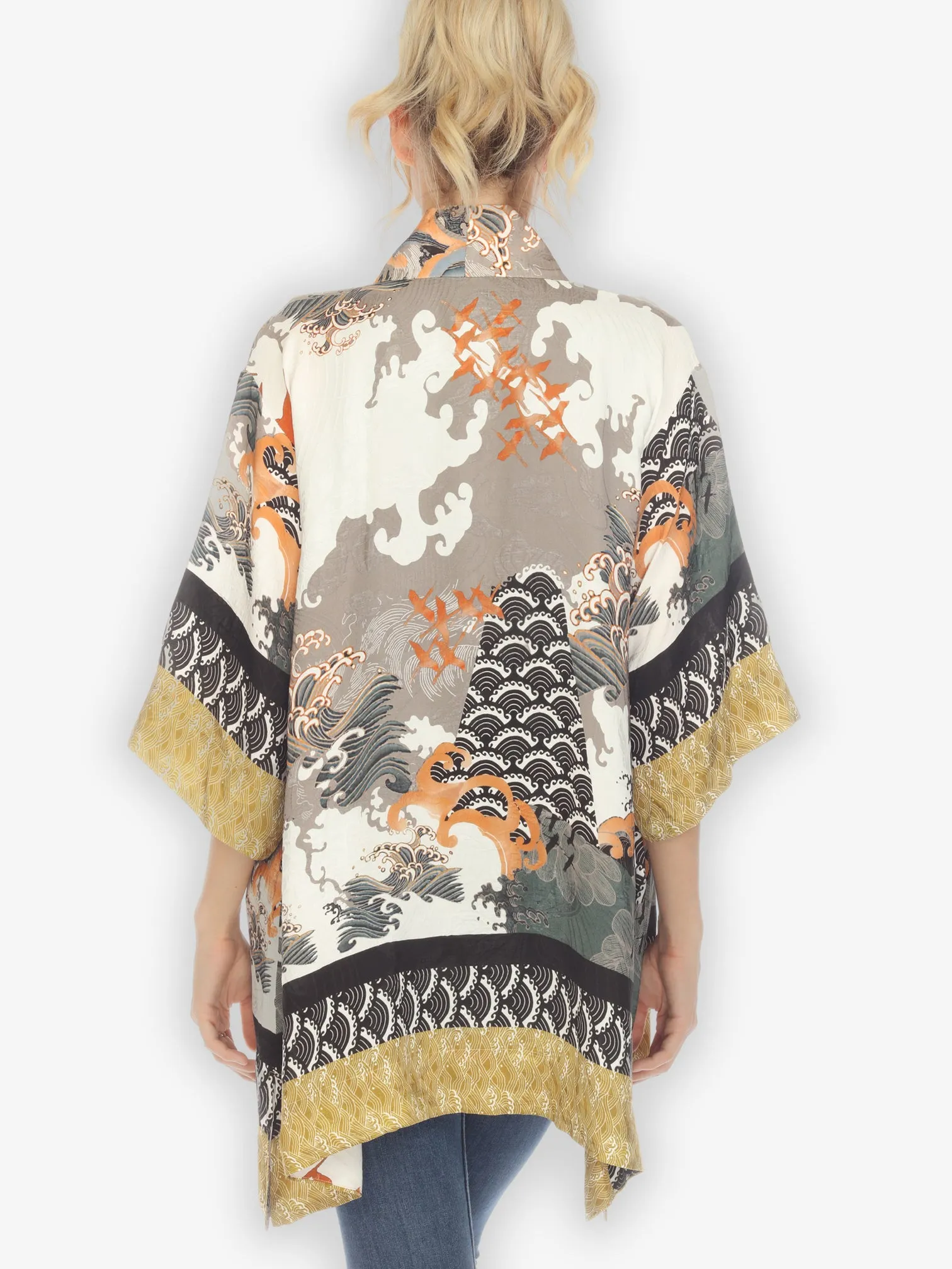 Waves and Cranes Silk Kimono Top