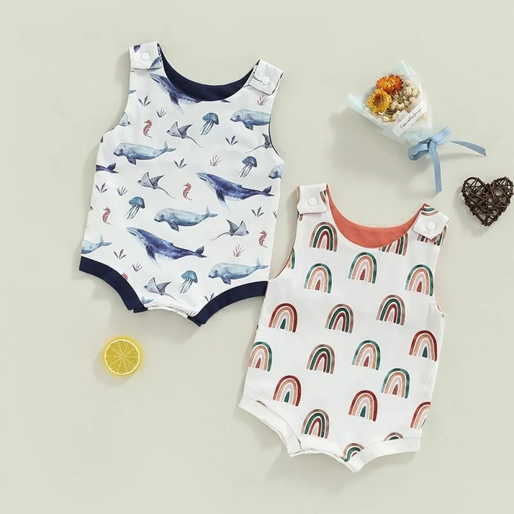 Wholesale Summer Baby Vest Romper Rainbow Shark Print Romper