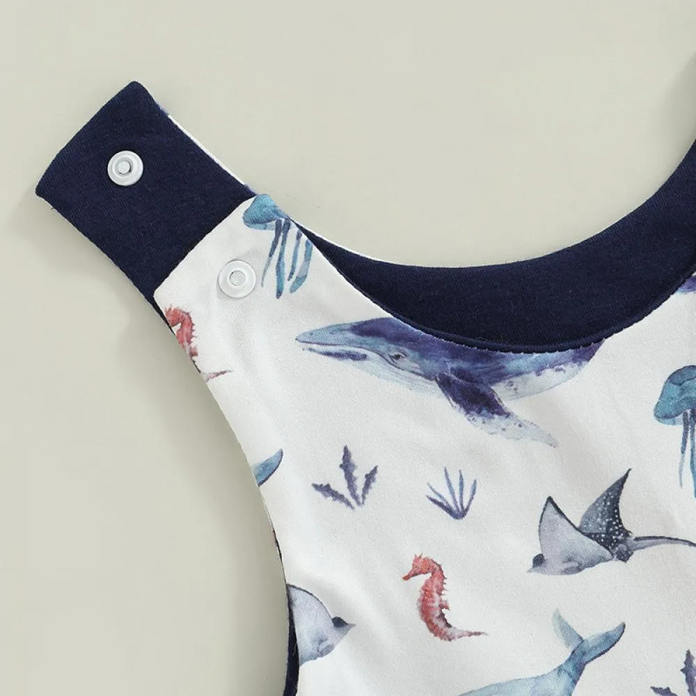 Wholesale Summer Baby Vest Romper Rainbow Shark Print Romper