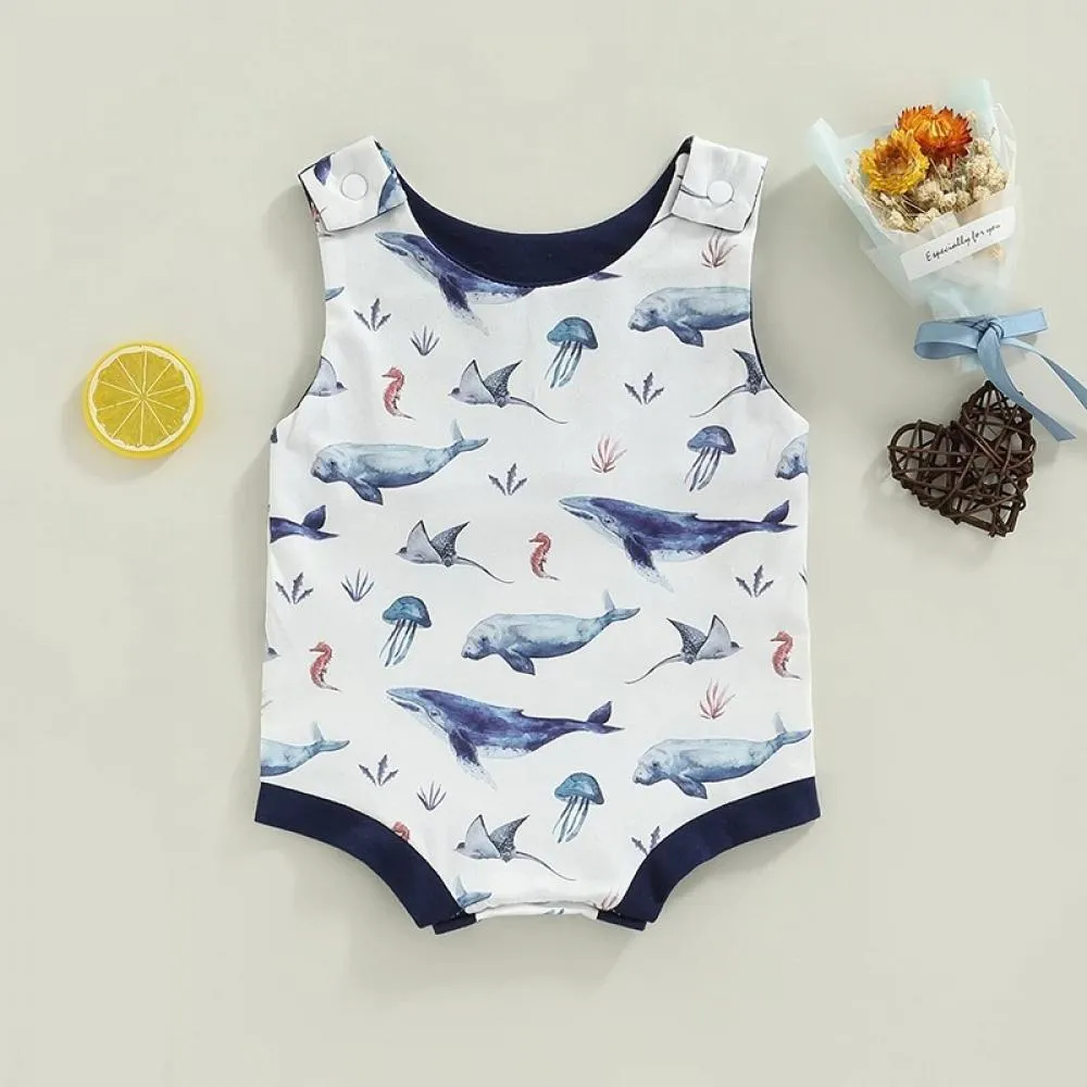 Wholesale Summer Baby Vest Romper Rainbow Shark Print Romper