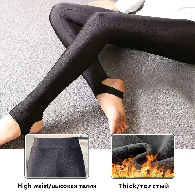 Winter Leggings Velvet Warm Tights High Elastic Thicken Female Luster Pants Black Skinny Pants For Women Leggings