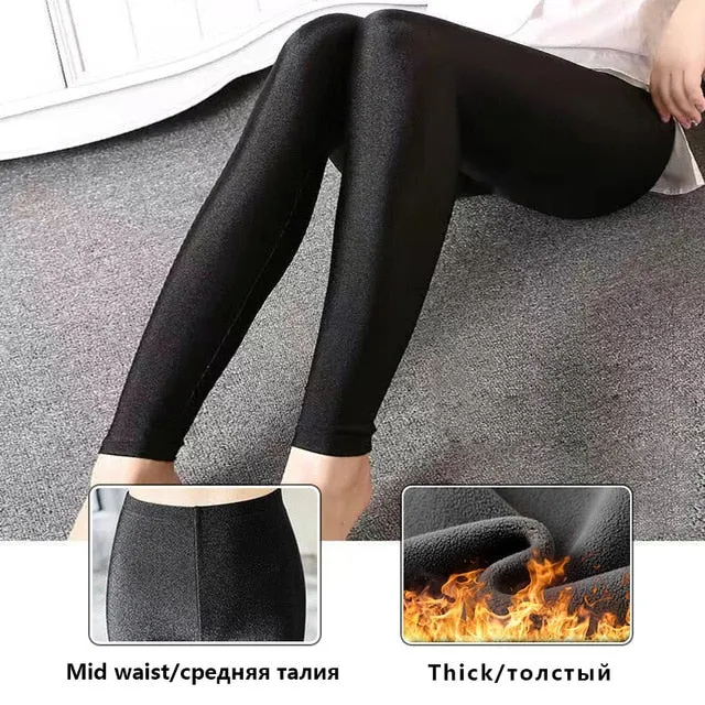 Winter Leggings Velvet Warm Tights High Elastic Thicken Female Luster Pants Black Skinny Pants For Women Leggings