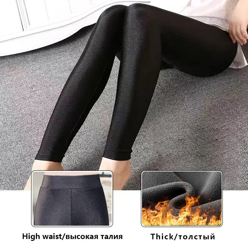 Winter Leggings Velvet Warm Tights High Elastic Thicken Female Luster Pants Black Skinny Pants For Women Leggings