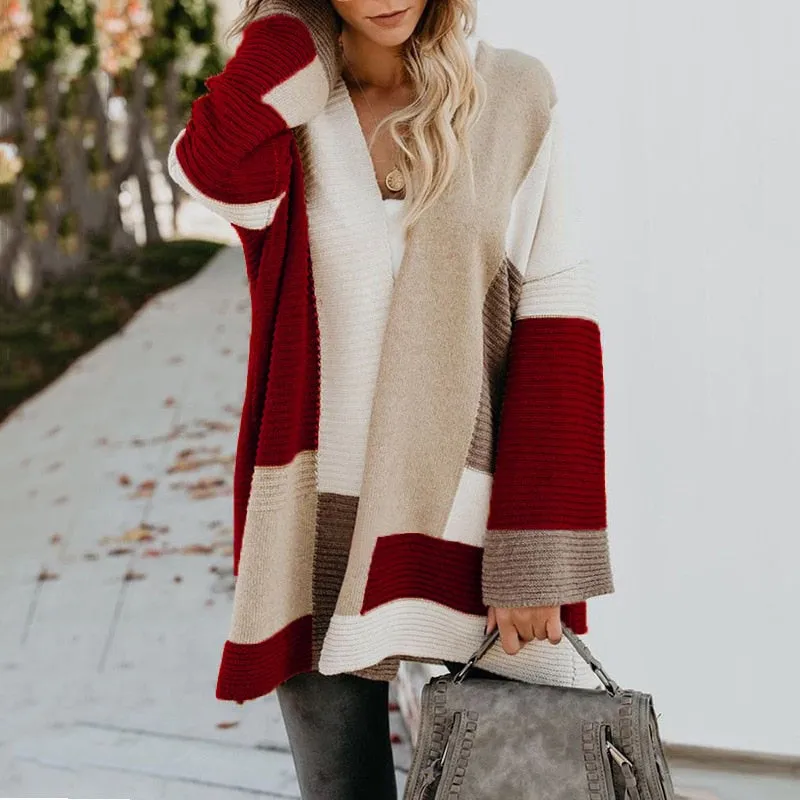 Wjczt Autumn Winter New Women's Cardigan Sweater Splicing Long Sweater Casual Street Coat Top Oversized Cardigan Knitted Cardigan Tops