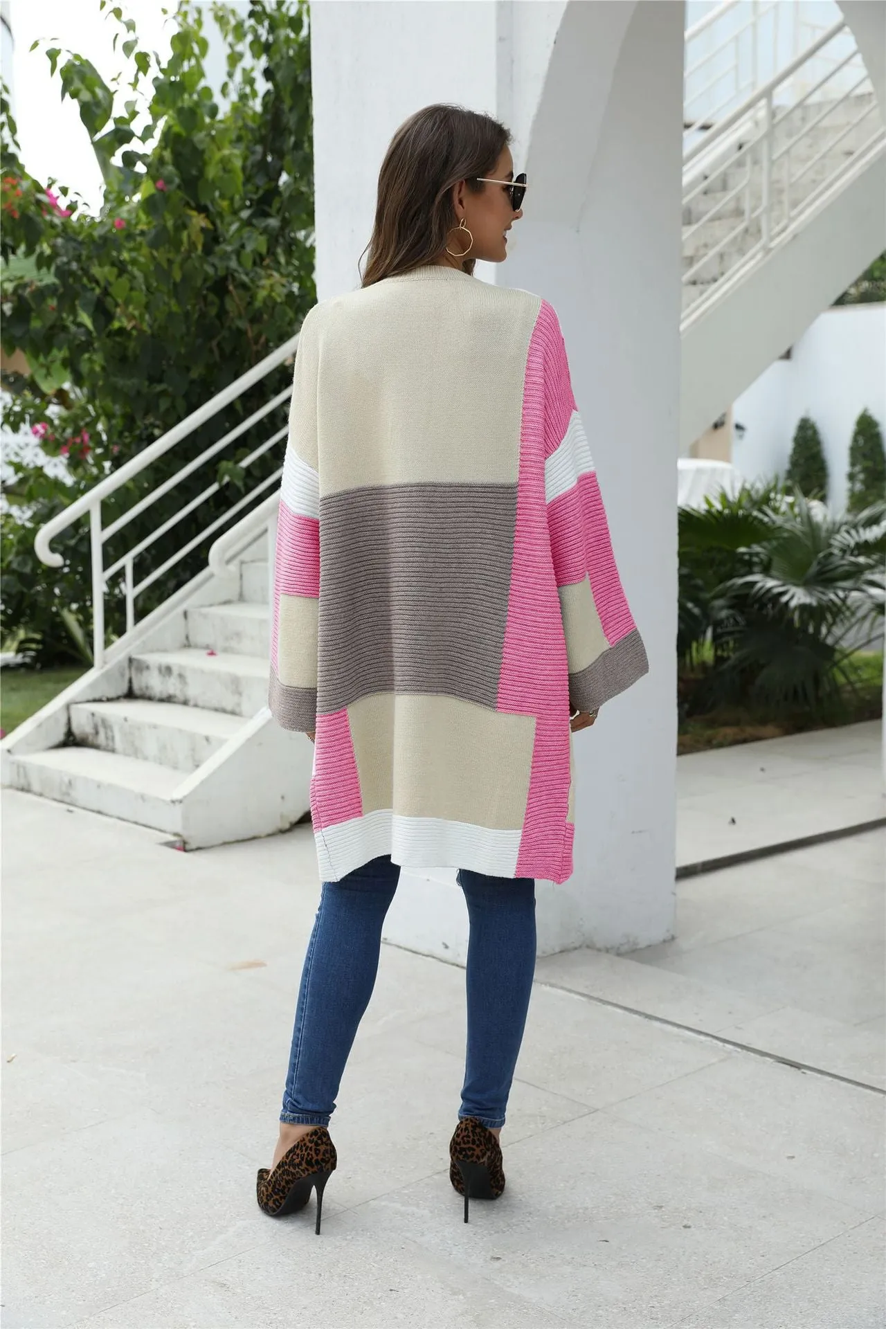 Wjczt Autumn Winter New Women's Cardigan Sweater Splicing Long Sweater Casual Street Coat Top Oversized Cardigan Knitted Cardigan Tops