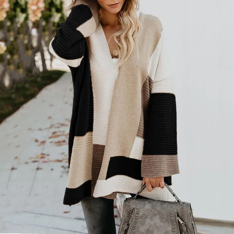 Wjczt Autumn Winter New Women's Cardigan Sweater Splicing Long Sweater Casual Street Coat Top Oversized Cardigan Knitted Cardigan Tops