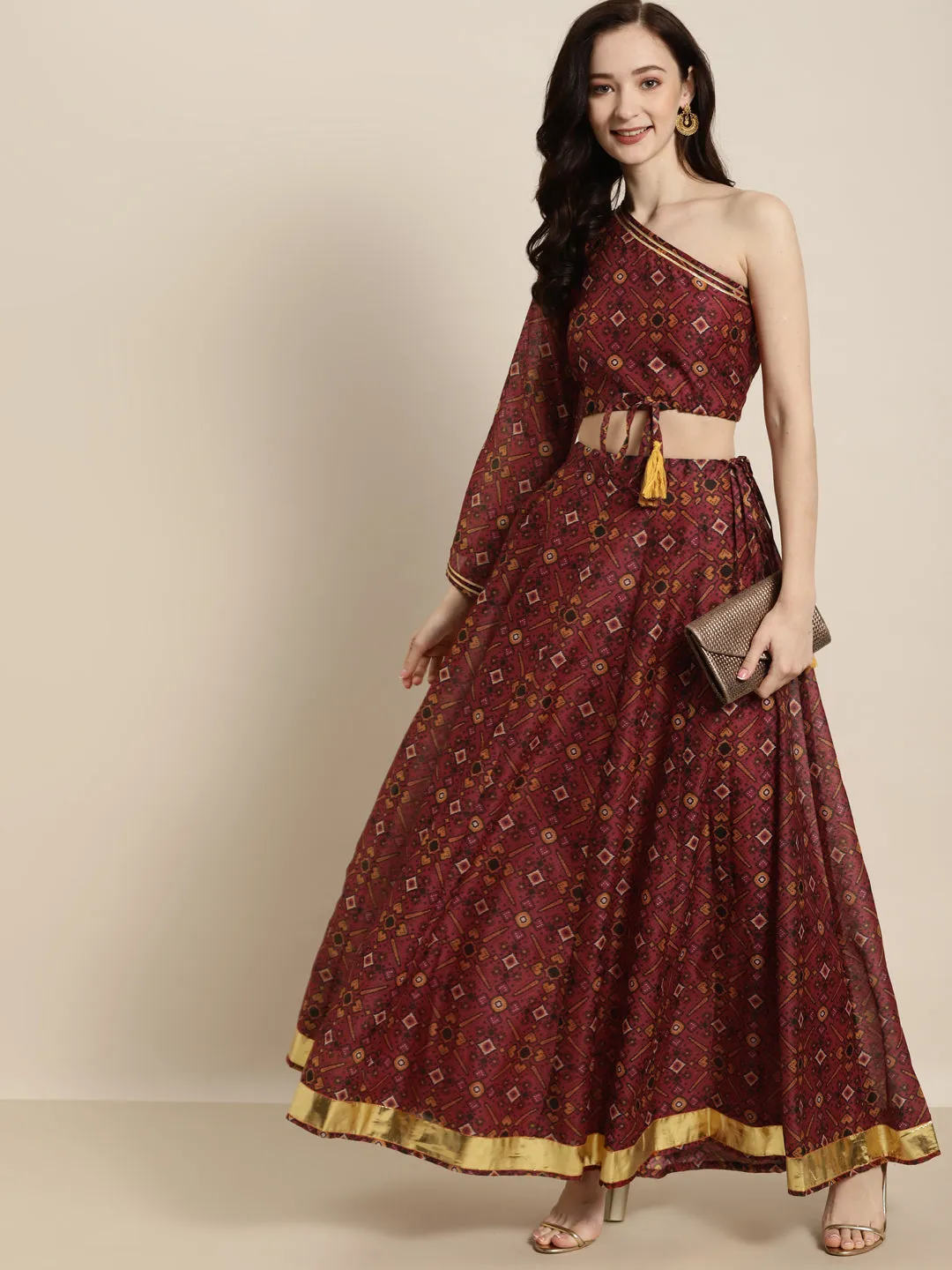 Women Maroon Patola Anarkali Skirt