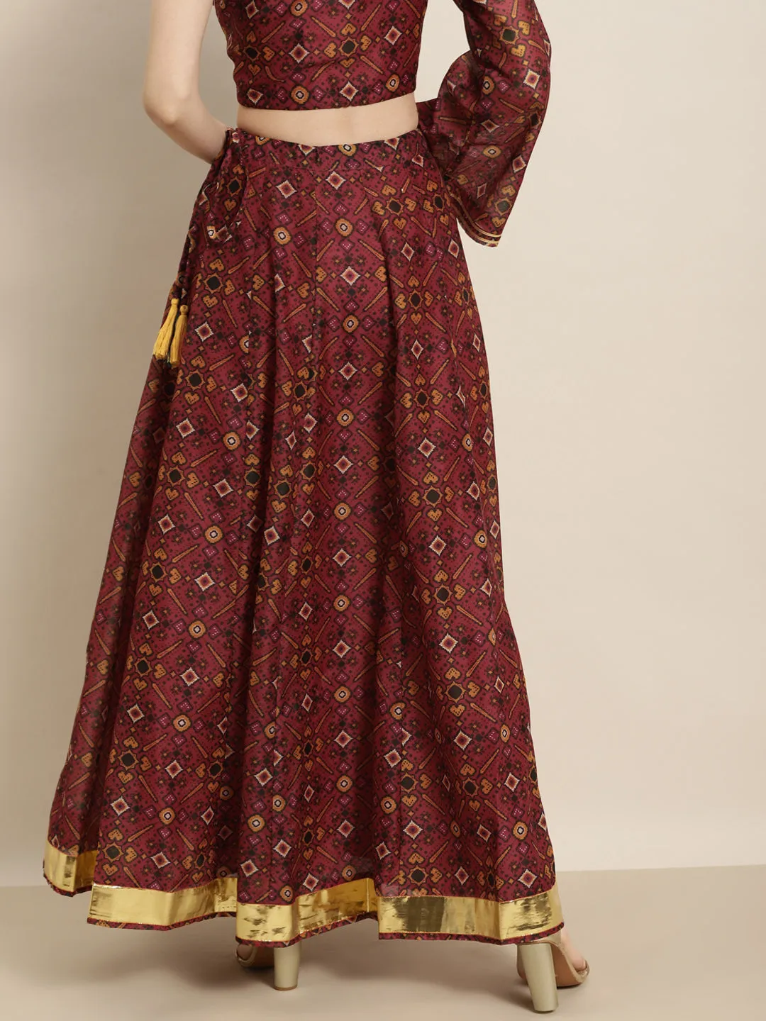 Women Maroon Patola Anarkali Skirt