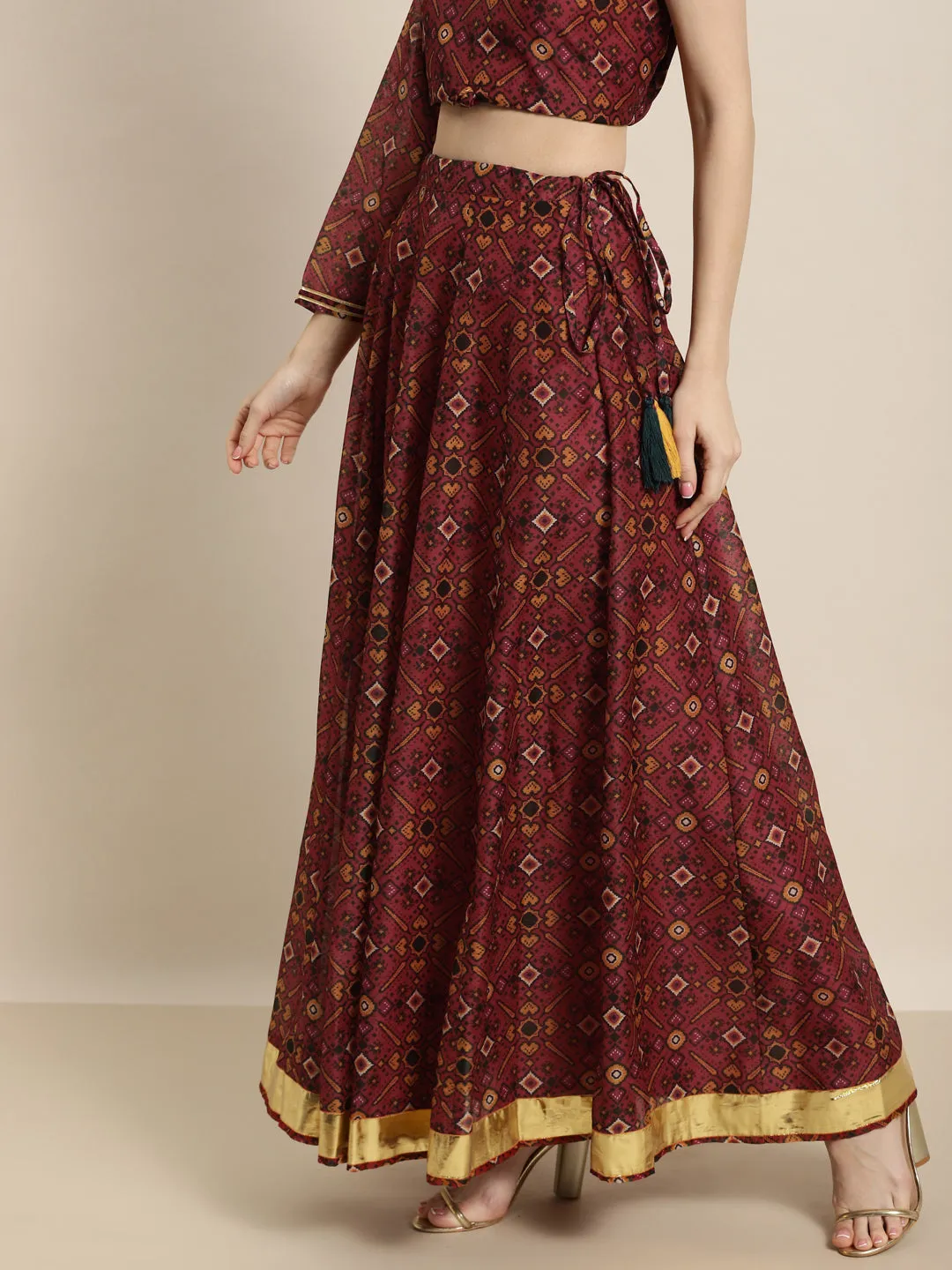 Women Maroon Patola Anarkali Skirt