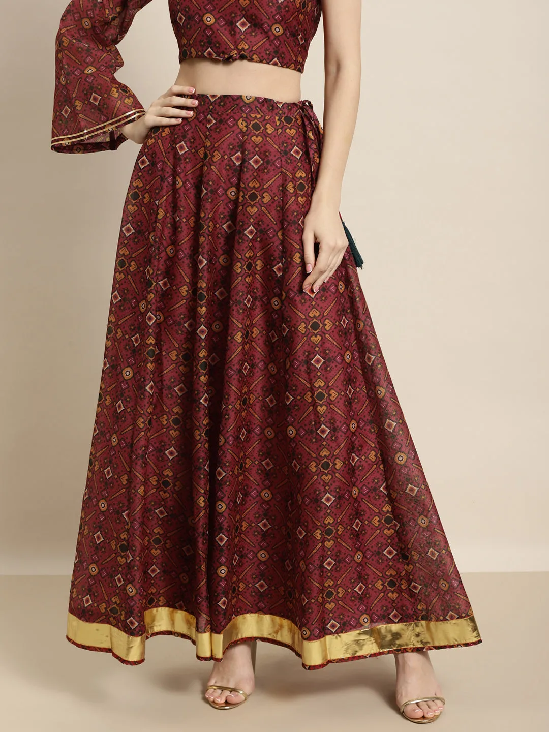 Women Maroon Patola Anarkali Skirt