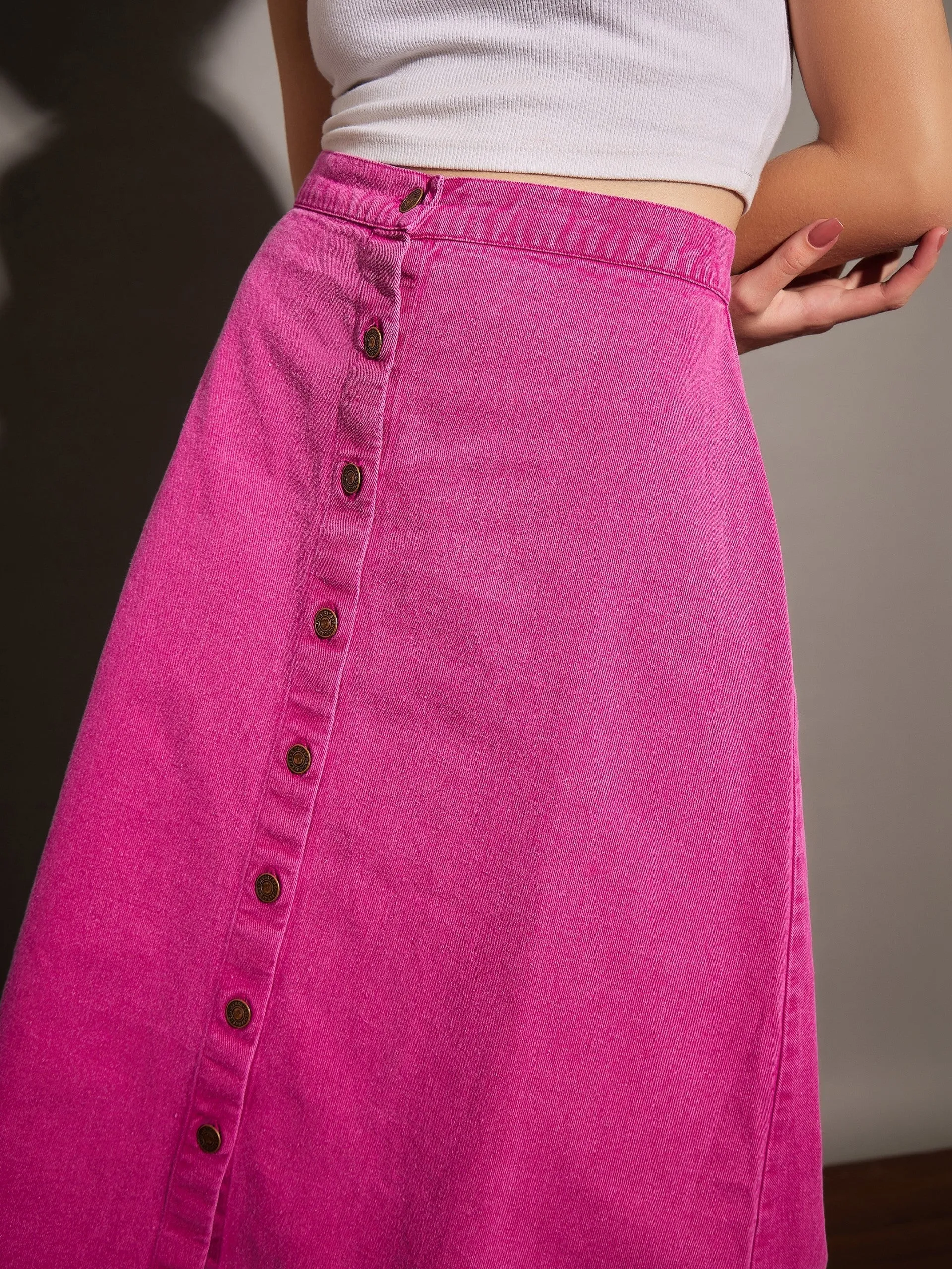 Women Pink Washed Denim A-Line Skirt