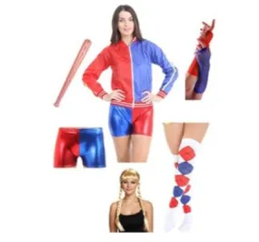 WOMEN SUPER VILLAN SET WITH JACKET BAT WIG GLOVES HOT PANTS AND AGRYLE SOCKS