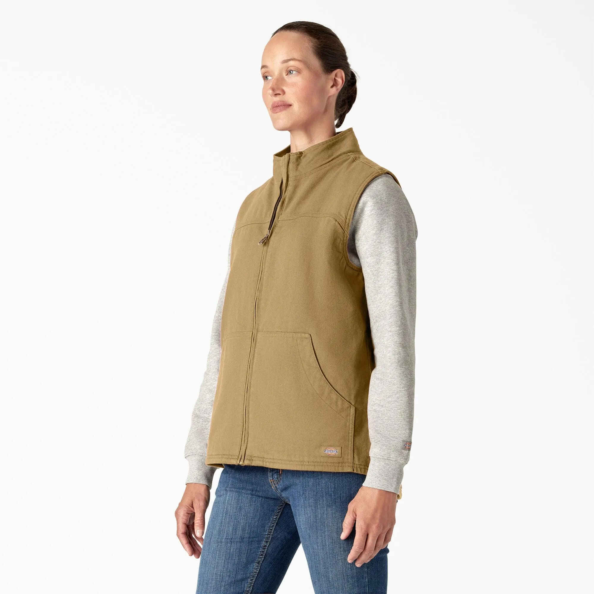 Women's Fleece Lined Duck Canvas Vest - Rinsed Nubuck