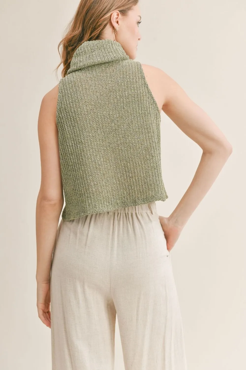 Women's Knit Sleeveless Turtleneck Tank | Sadie & Sage | Olive Green