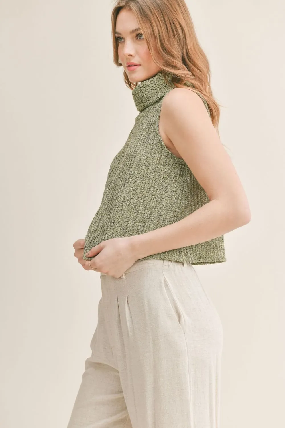 Women's Knit Sleeveless Turtleneck Tank | Sadie & Sage | Olive Green