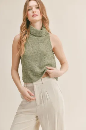 Women's Knit Sleeveless Turtleneck Tank | Sadie & Sage | Olive Green