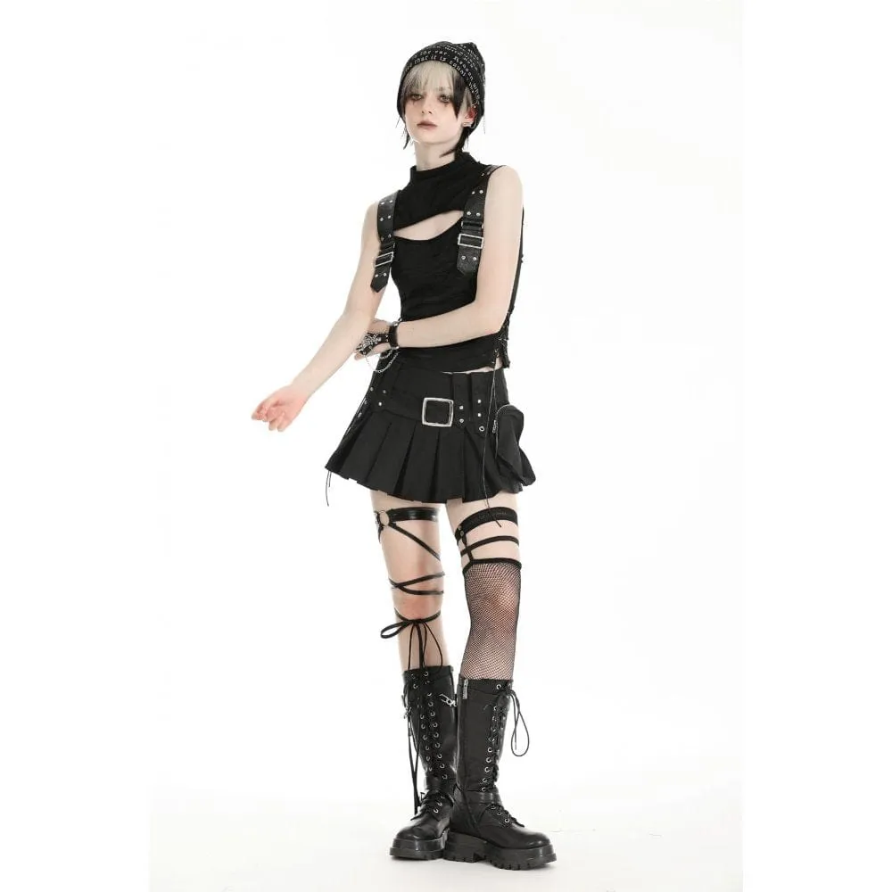 Women's Punk Stand Collar Ripped Vest