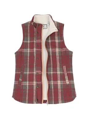 Women's Sherpa Lined Plaid Vest, Snap Button and Zipper Closure