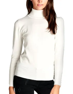 Women's Solid Long Sleeve Turtleneck Sweater with Sleeve Button