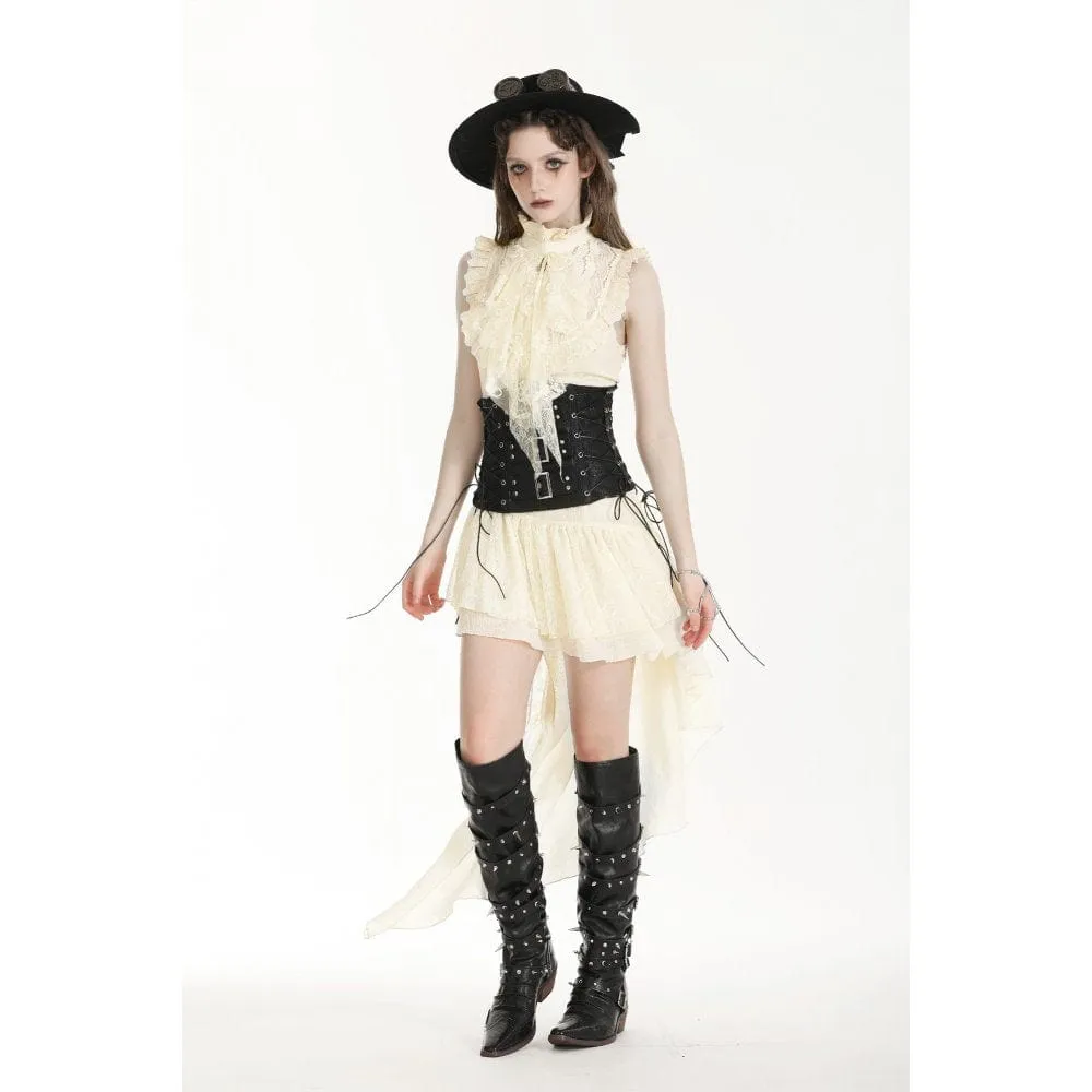 Women's Steampunk Irregular Ruffled Beige Honeymoon Dress