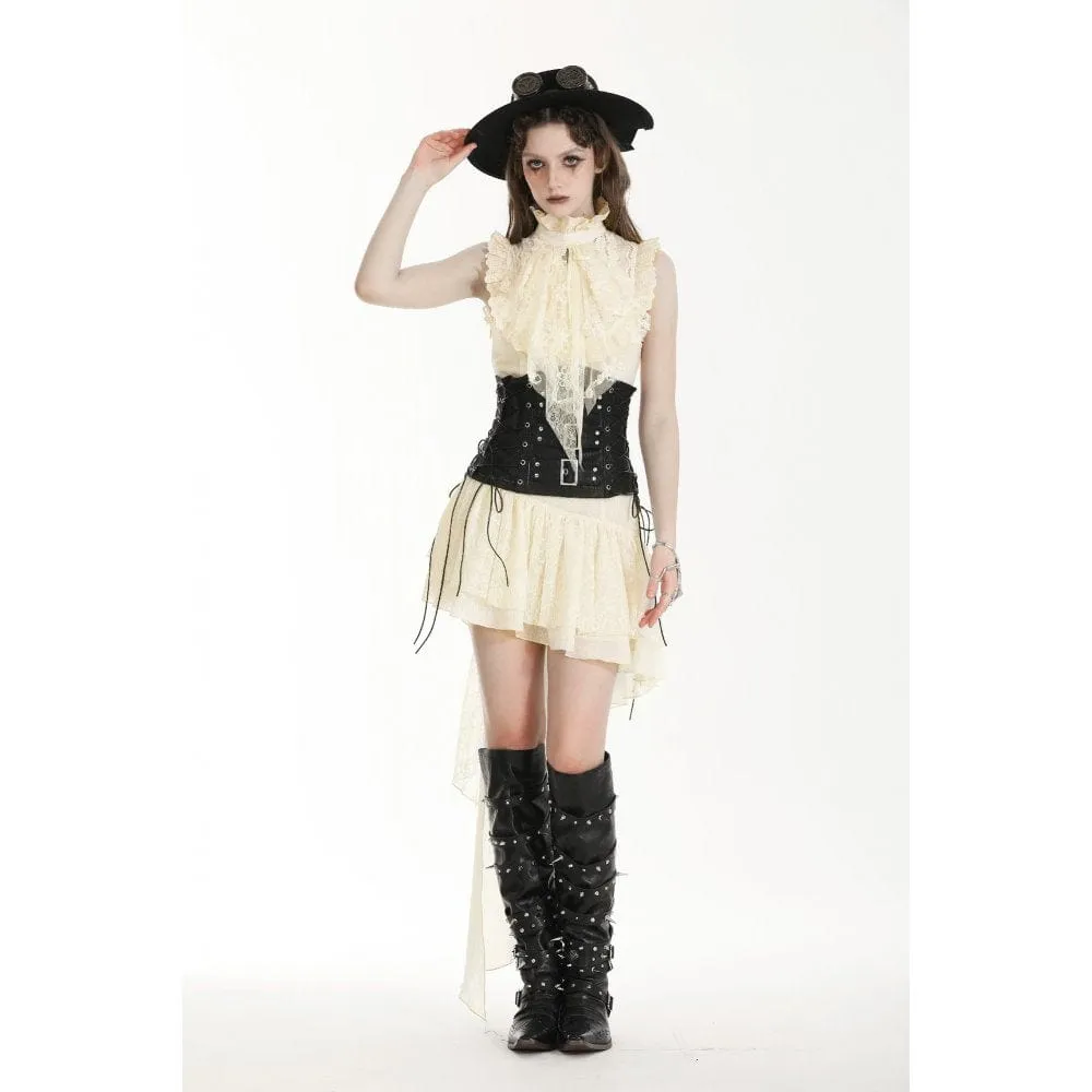 Women's Steampunk Irregular Ruffled Beige Honeymoon Dress