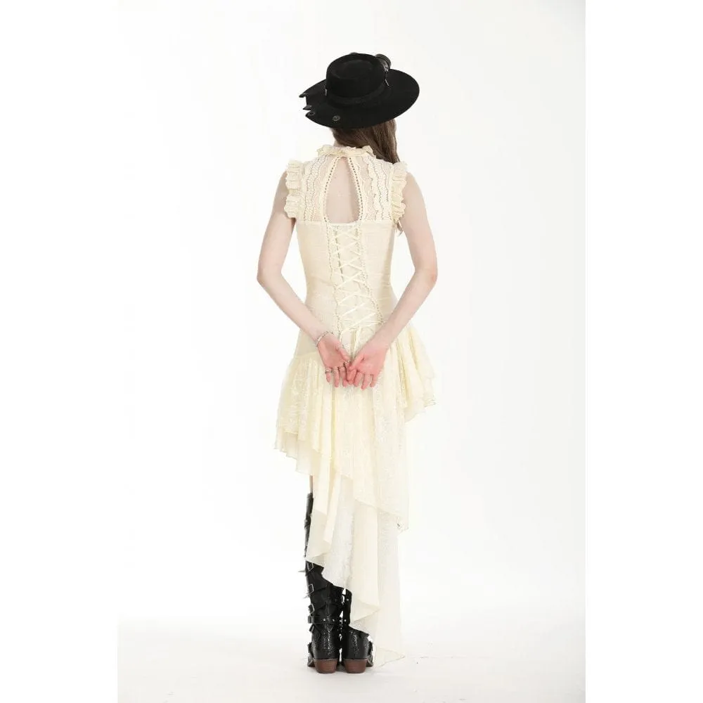 Women's Steampunk Irregular Ruffled Beige Honeymoon Dress