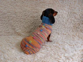 Wool Coat with Flowers and Ladybug for Pets - Winter Wool Sweater for Dogs with Collar - Dachshund Warm Clothes Jumper