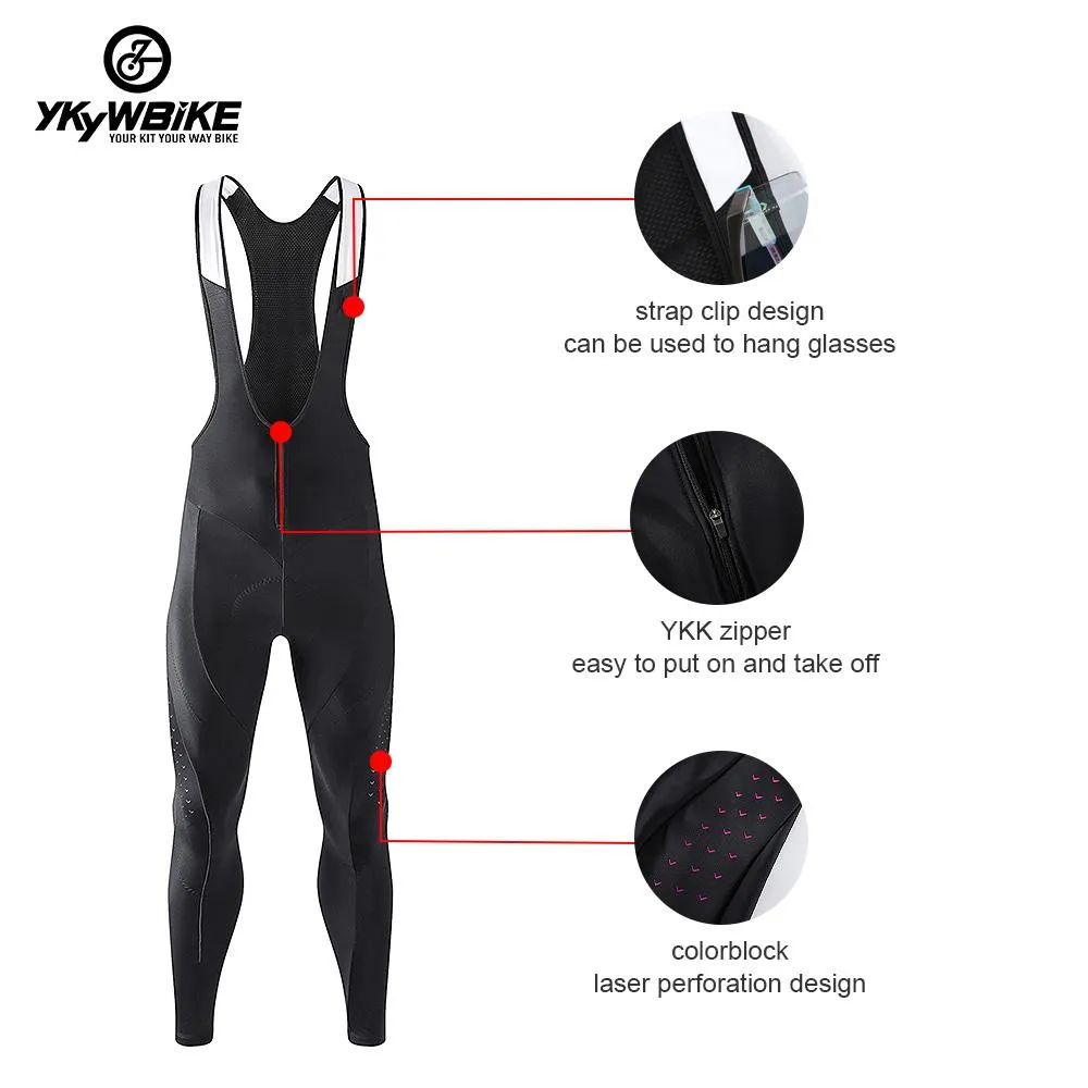 YKYW Men's Pro Tight Cycling Bib Long Pants 7H Ride Winter 5-15℃ Fleece with YKK Zipper Upgraded Italy Double Arrow Cushion