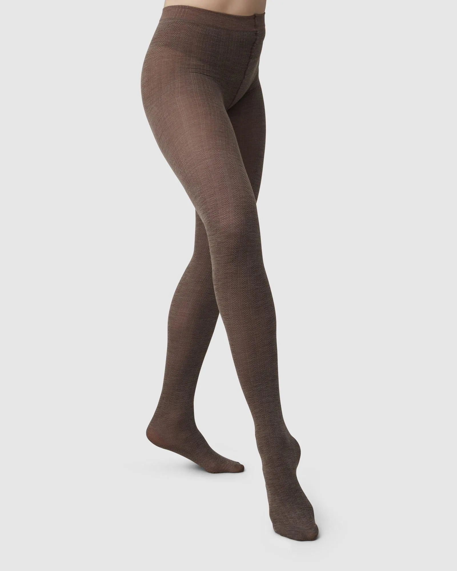 Ylva Wool Fishbone Tights Mid Brown