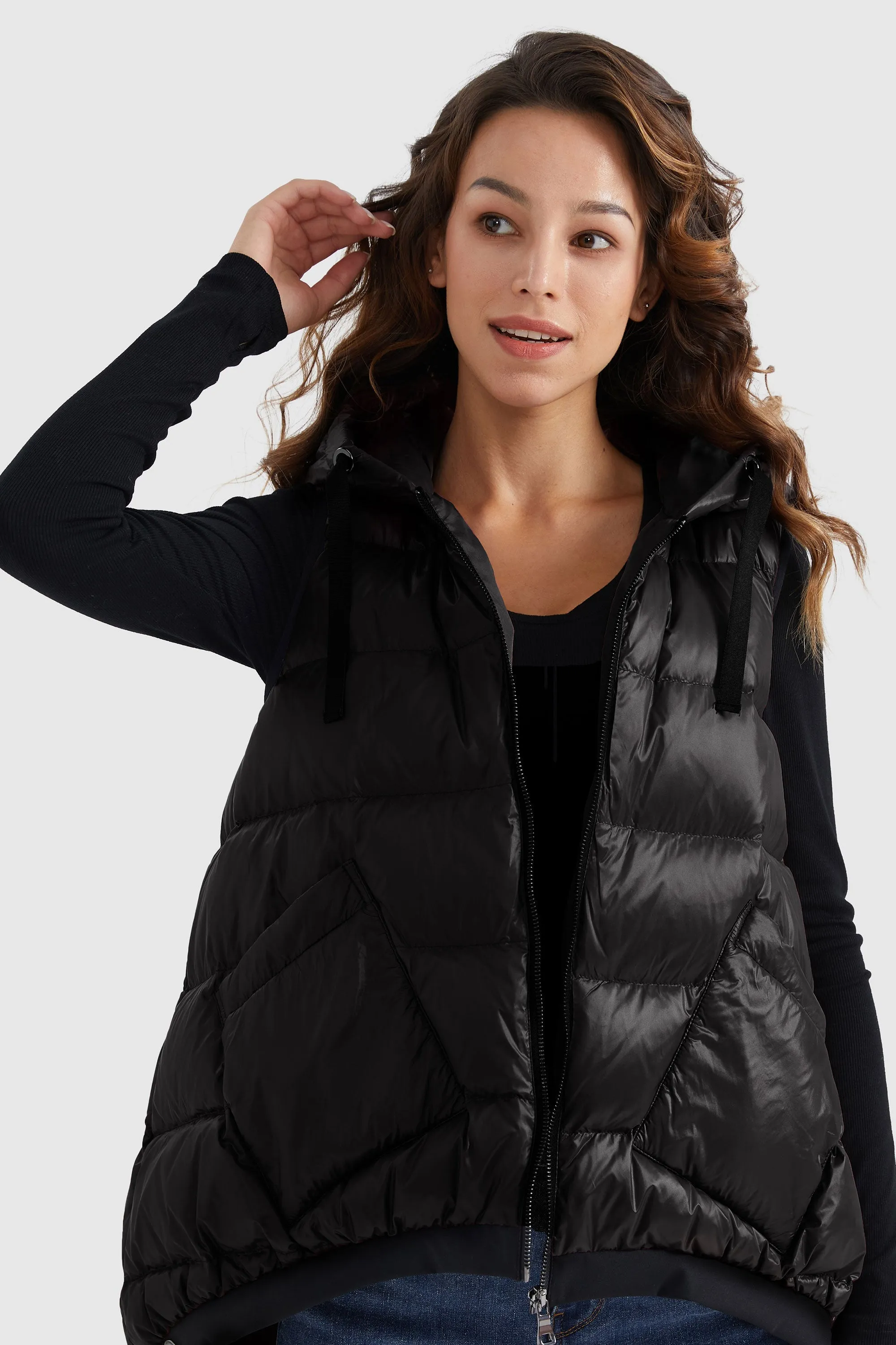 Zip Up Hooded Quilted Puffer Down Vest