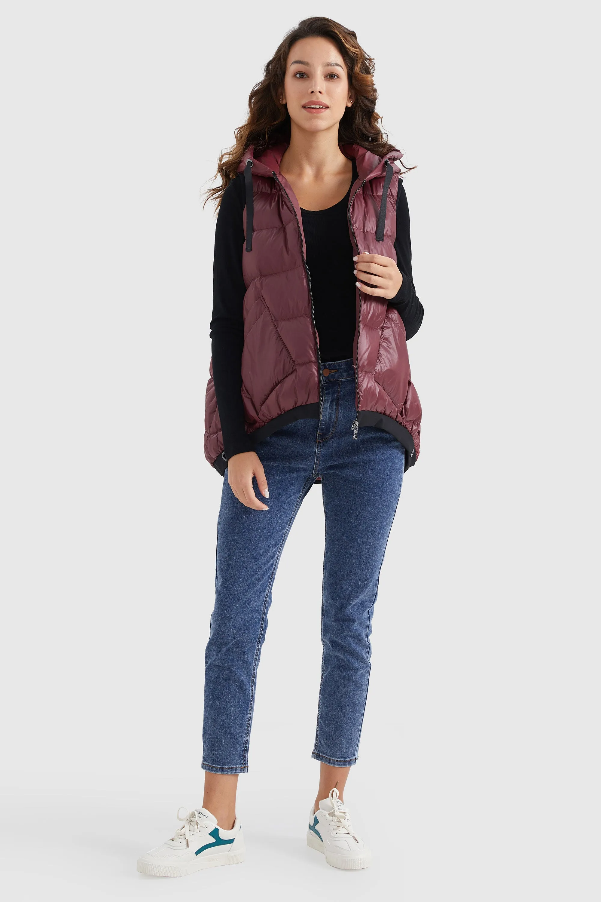 Zip Up Hooded Quilted Puffer Down Vest