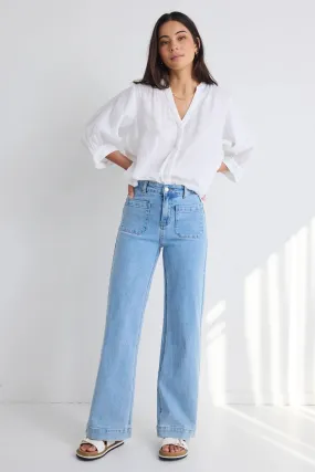 Zoey High Rise Wide Leg Pocket Jean - Light Blue